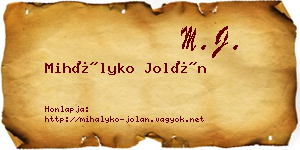Mihályko Jolán névjegykártya